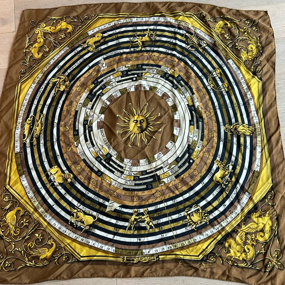 Vintage Hermès “Astrologie Dies et Hore" silk scarf, 1963 by
Françoise Faconnet